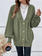 Women's Plus Solid Ribbed Lantern Sleeve Cardigan