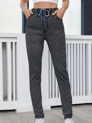 Women's Stretch Drawstring Waistband Slim Fit Denim Pants