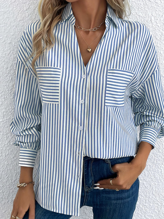  Stripe Print Long Sleeve Button Up Shirt