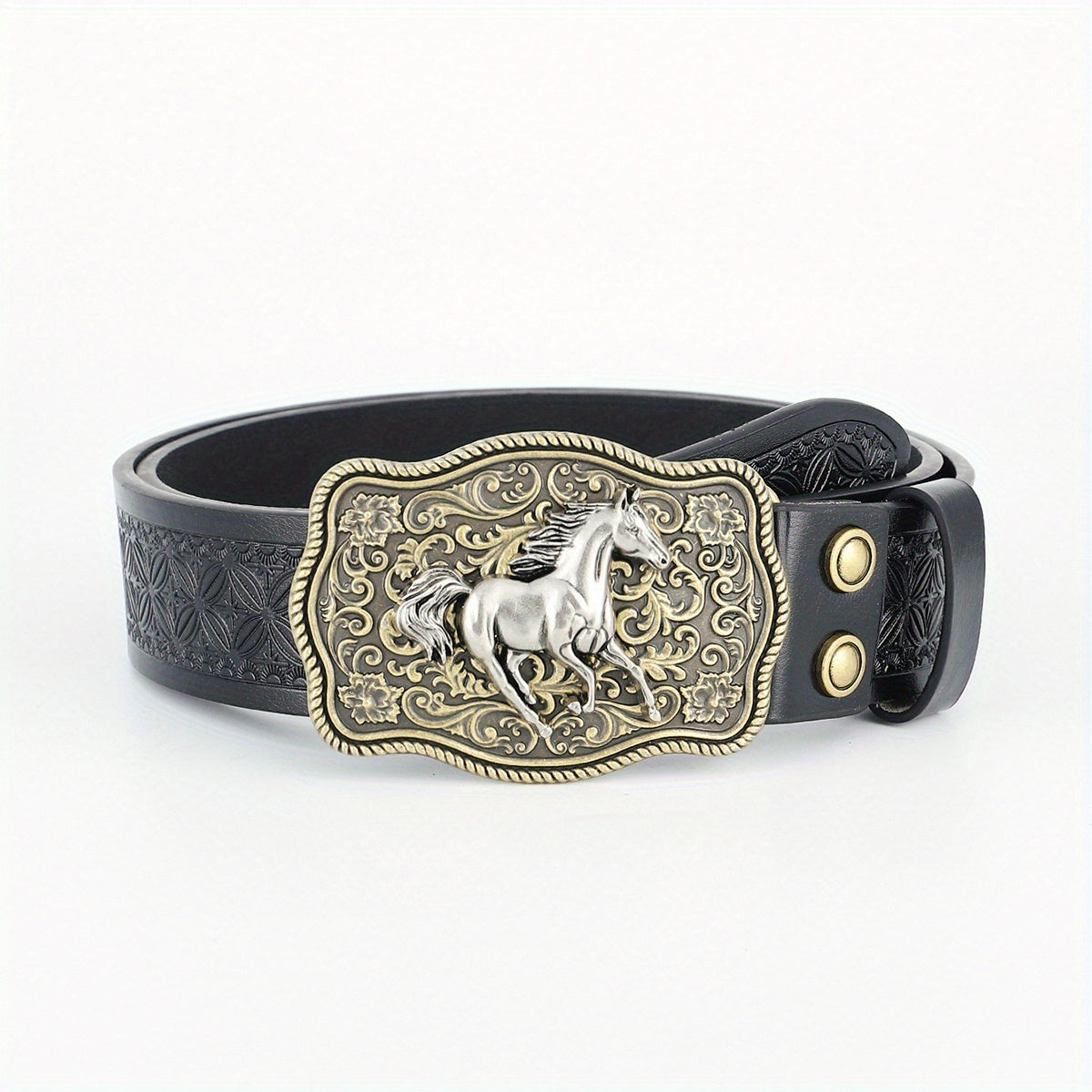 Western Cowboy Belt For Men Retro Running Horse Pattern Buckle Belts