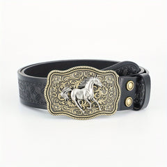 Western Cowboy Belt For Men Retro Running Horse Pattern Buckle Belts