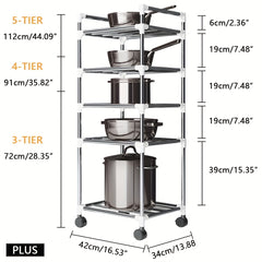 Kitchen Pot Tableware Arrangement Metal Rack with Wheels