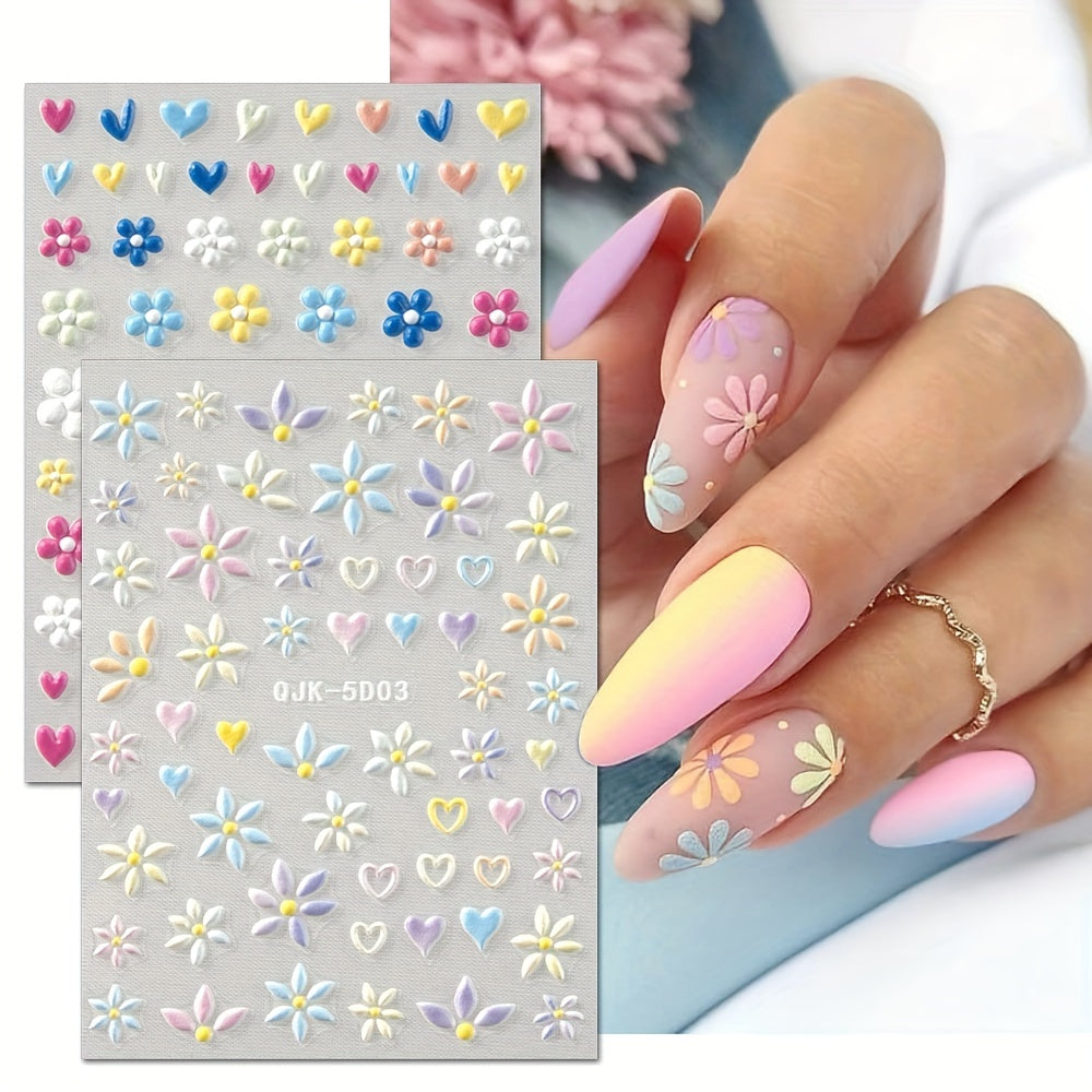 5D Pink Heart Nail Art Stickers Adhesive Acrylic DIY Nail Decoration