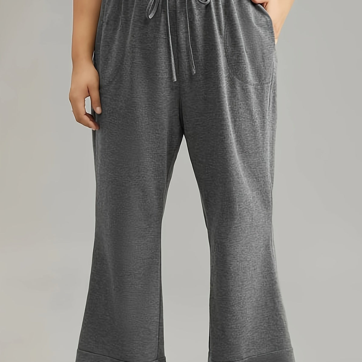 Women's Plus Size Solid Drawstring Flared Leg Trousers