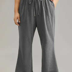 Women's Plus Size Solid Drawstring Flared Leg Trousers