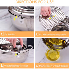 Japanese Tempura Fryer with Thermometer - Stainless Steel