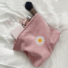 Large Capacity Daisy Corduroy Cosmetic Bag Portable Makeup Storage Bag for Women