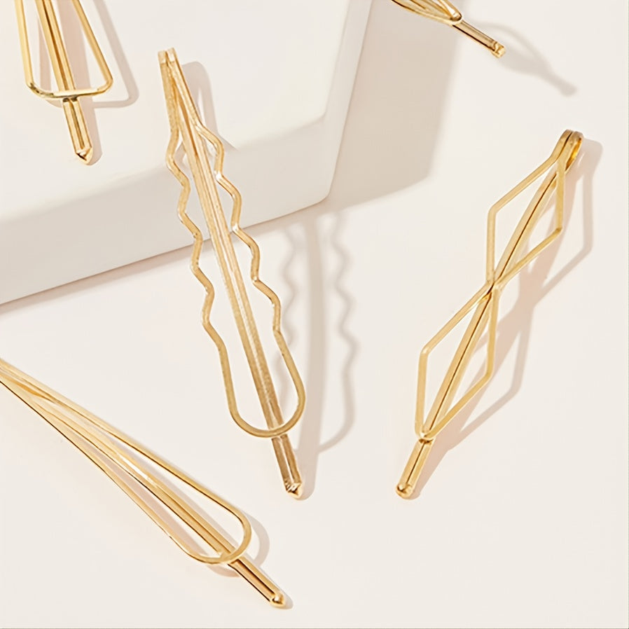5pcs Golden Geometric Hair Clip Women Accessories