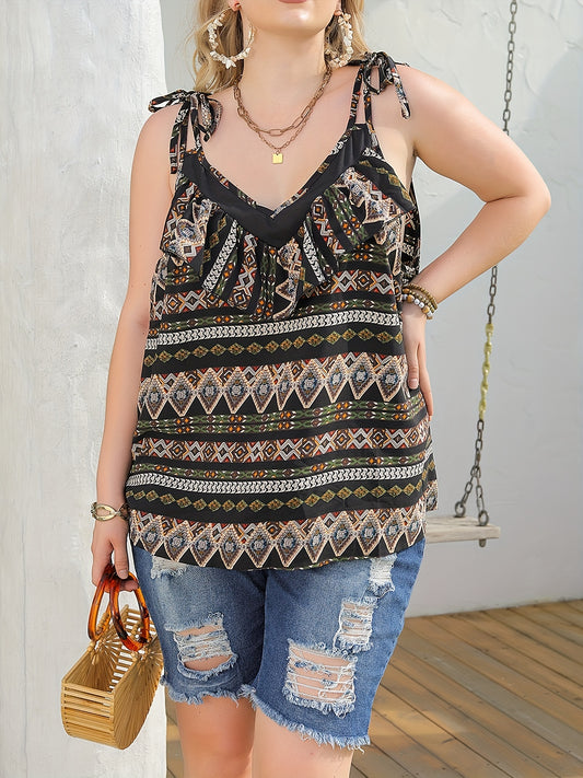  Geometric Print Boho Cami Top