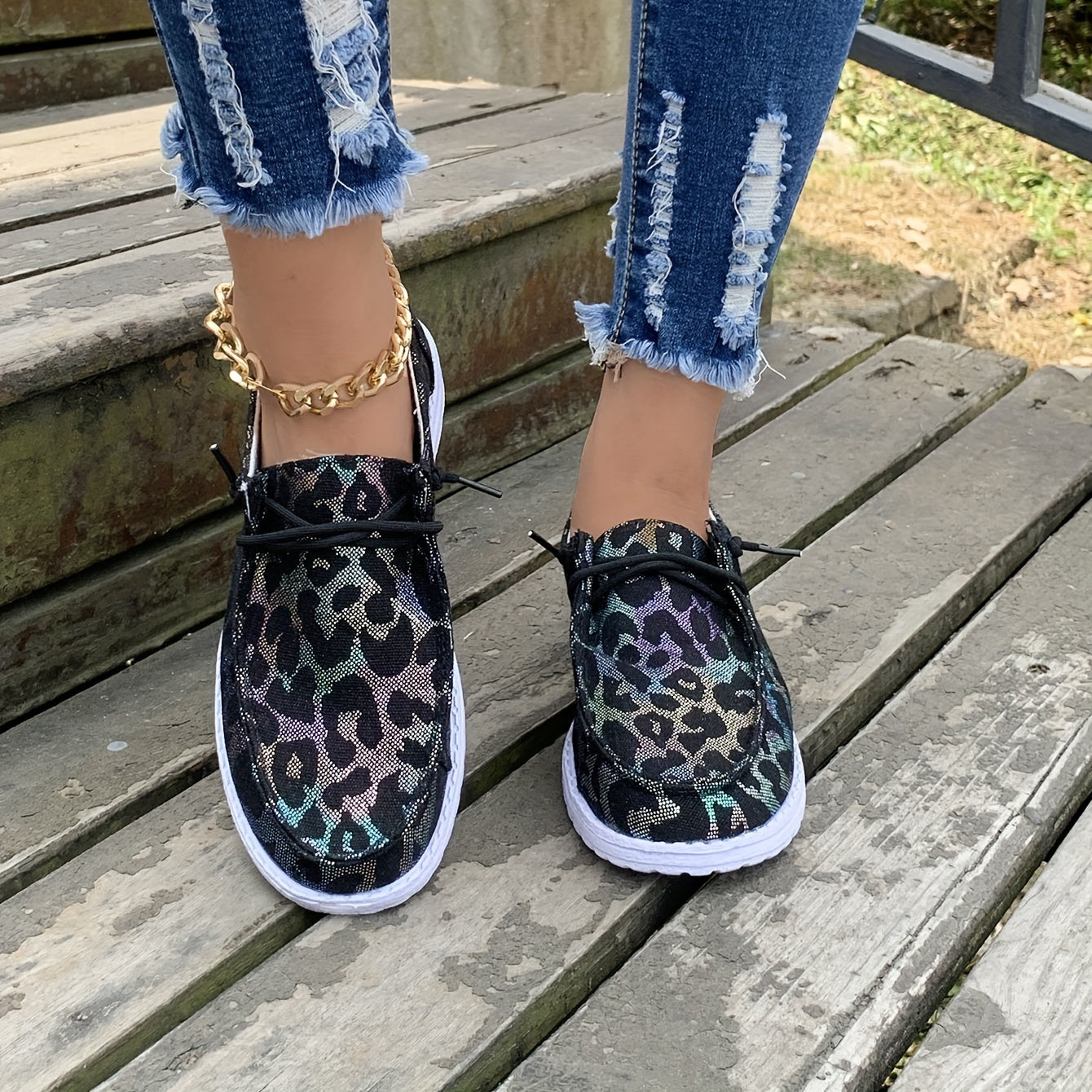 Leopard Print Slip-On Flat Sequins Canvas Shoes