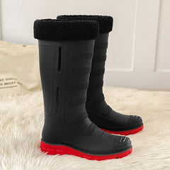 Women's Plush Knee High Rain Boots Waterproof Non slip Shoes