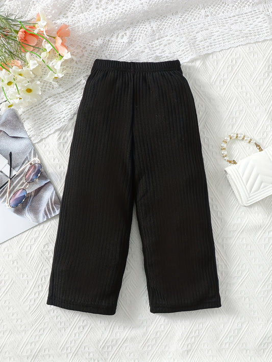 Girl's Rib Knit Elastane High Elastic Waist Casual Trousers