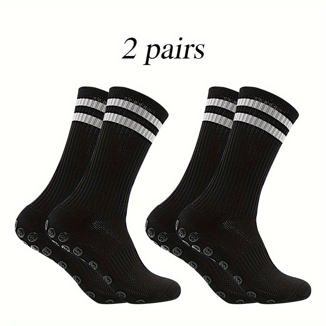 2 Pairs Men's Striped Sport Socks Nylon Blend Breathable for Training Running