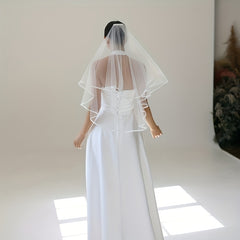 2 Tier Short Floral Lace Bridal Veil for Brides
