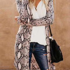  Snake Skin Print Long Sleeve Open Front Cardigan