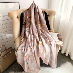 Vintage Branch Print Scarf Solid Shawl Spring & Summer Head Wrap Scarves