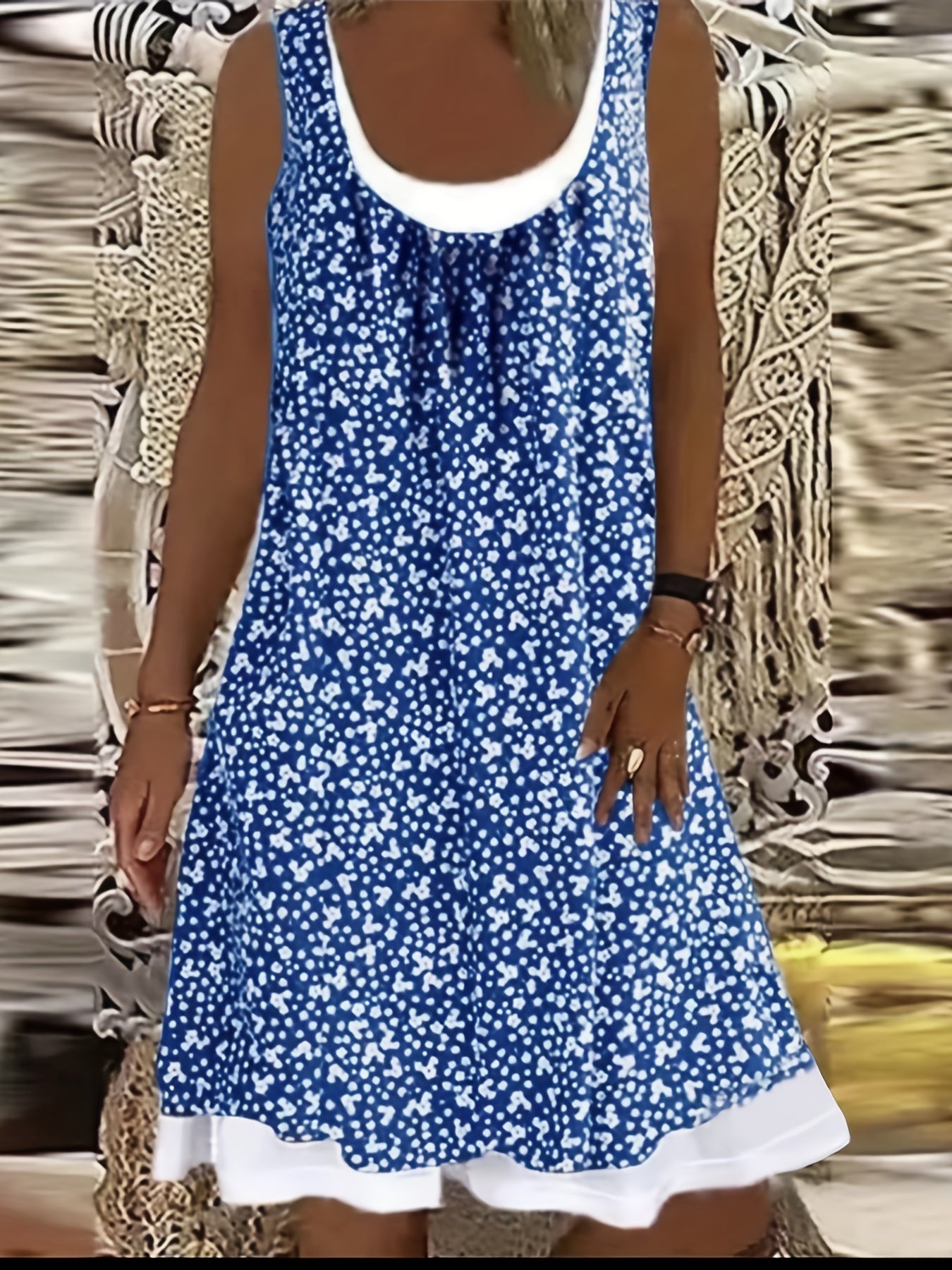  Casual Ruched Floral Print Tank Dress