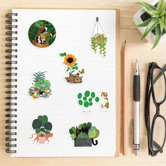 50pcs Cartoon Cat & Plant Graffiti Sticker Set