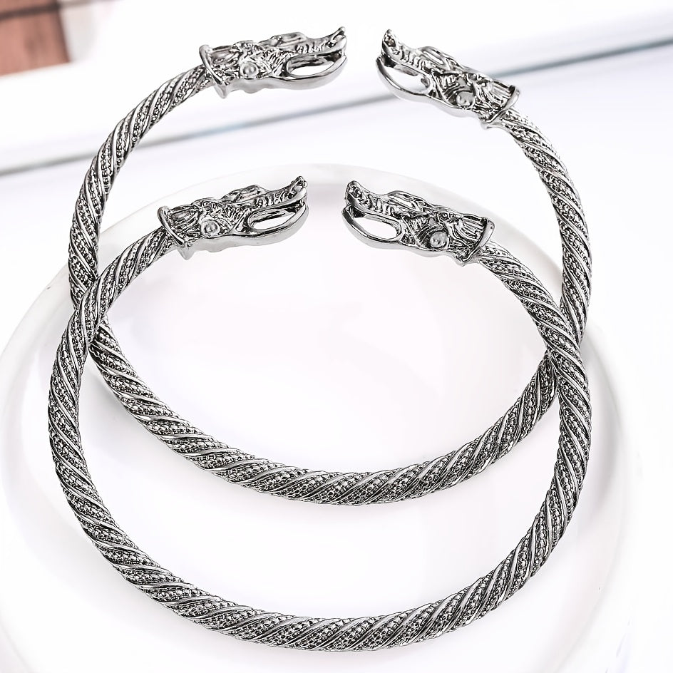 Vintage Nordic Men's Dragon Head Bangle Open Bracelet
