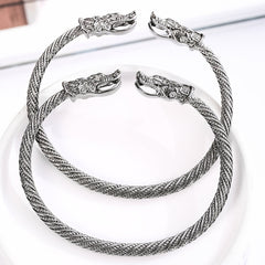 Vintage Nordic Men's Dragon Head Bangle Open Bracelet