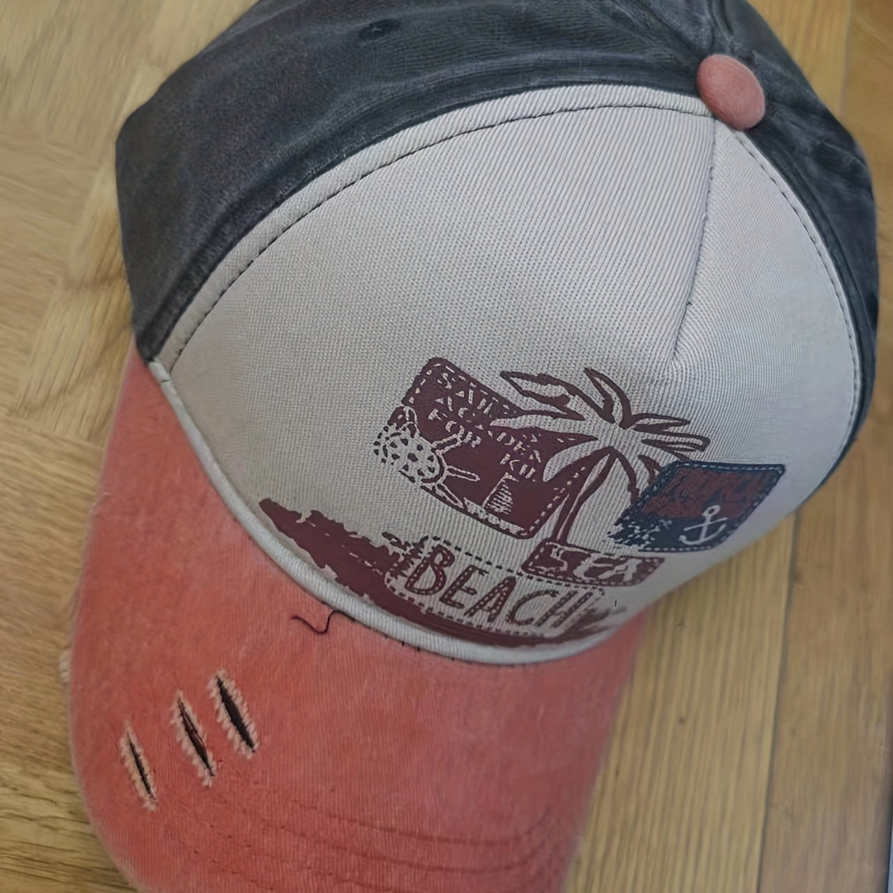 Graffiti Print Baseball Cap Washed Distressed Cap