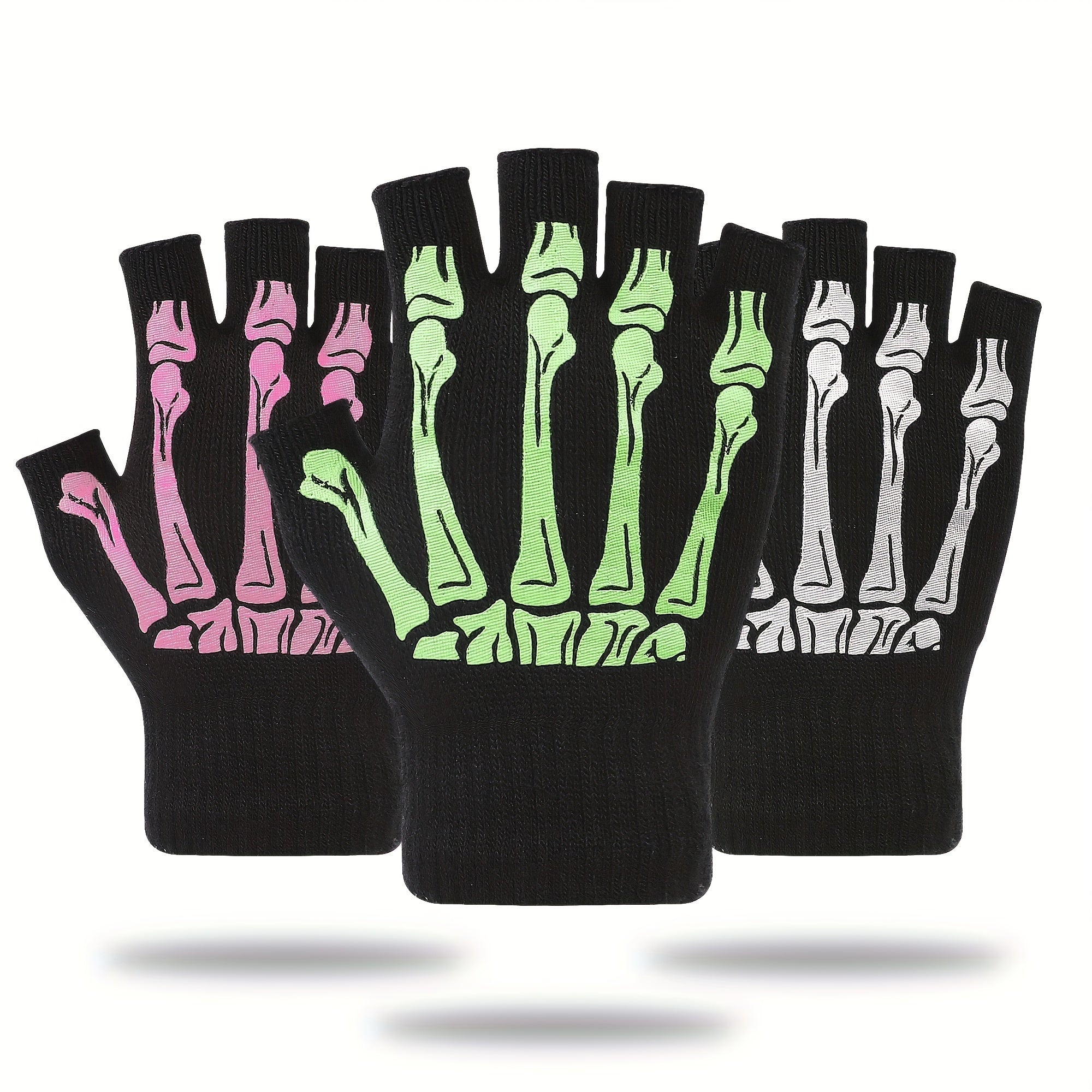 Men's Skull Skeleton Pattern Half Finger Gloves For Outdoor Halloween Gift