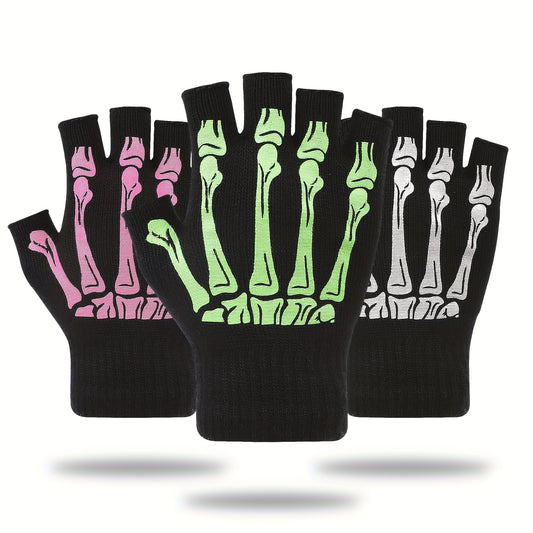 Men's Skull Skeleton Pattern Half Finger Gloves For Outdoor Halloween Gift