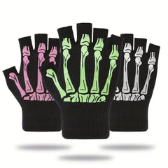 Men's Skull Skeleton Pattern Half Finger Gloves For Outdoor Halloween Gift