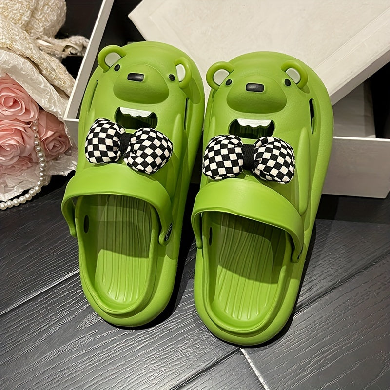 Women's Bear Clogs Checkered Bowknot Closed Toe Sandals