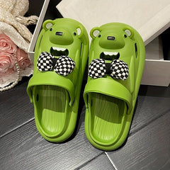 Women's Bear Clogs Checkered Bowknot Closed Toe Sandals