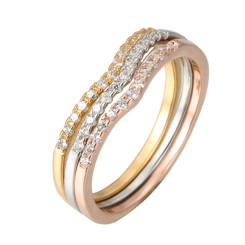 V Shape Zircon Ring 18K Plated CZ Band Jewelry Gift