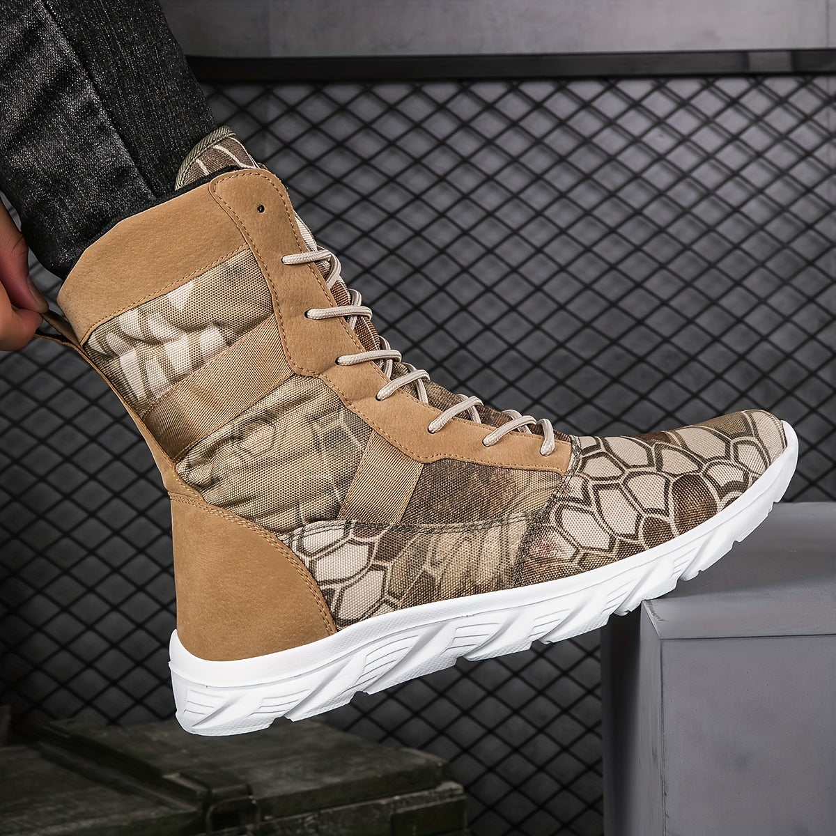 Camouflage Faux Leather Military Combat Boots