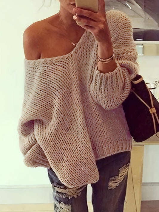 Casual V Neck Knitted Top Long Sleeve Pullover Sweater