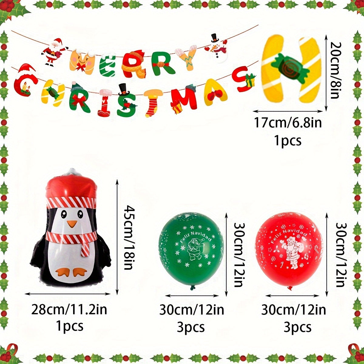 Christmas Letter Flags Mini Penguins Santa Claus Latex Balloons