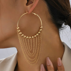 Golden Circle Tassel Hoop Dangle Earrings 18K Plated Ornaments