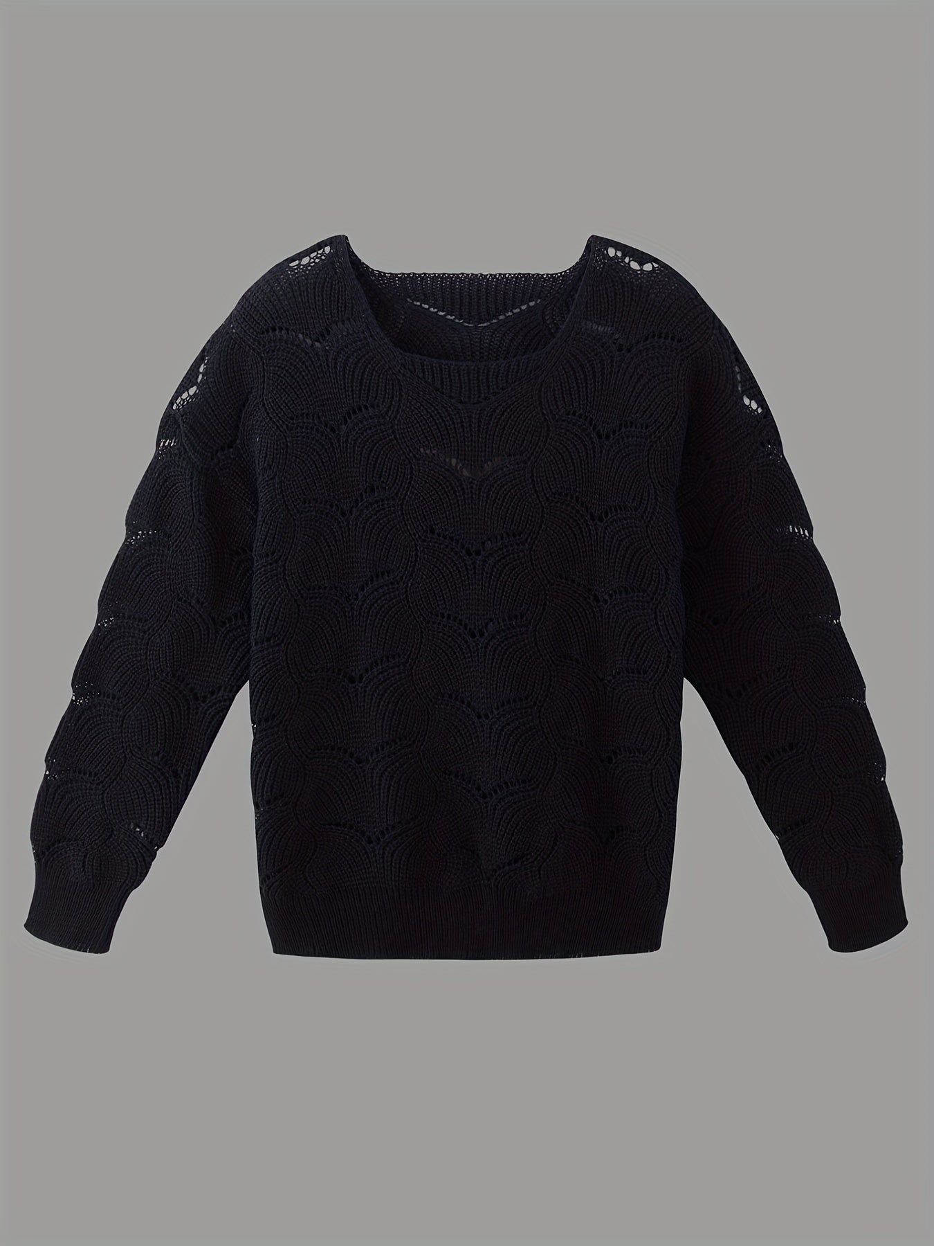  Solid Cable Knit Round Neck Pullover Sweater