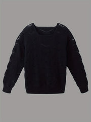  Solid Cable Knit Round Neck Pullover Sweater