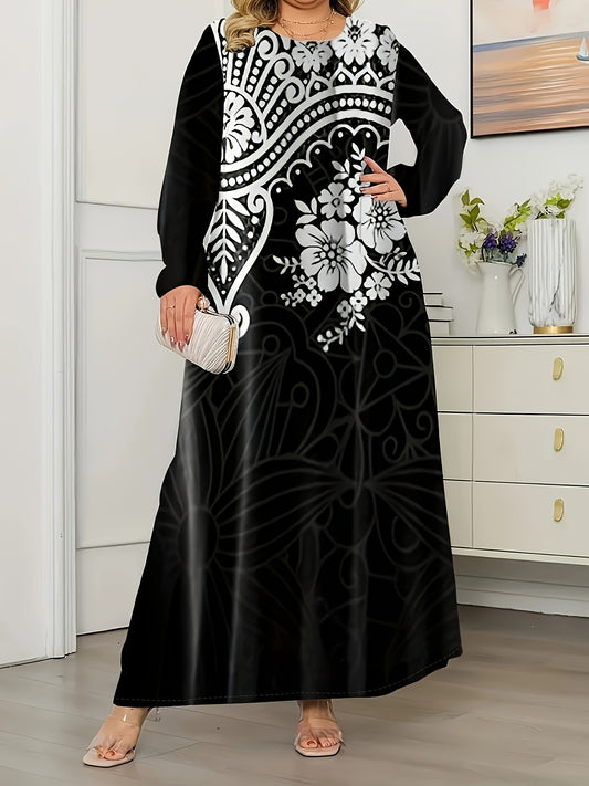 Floral Print Long Sleeve Maxi Dress