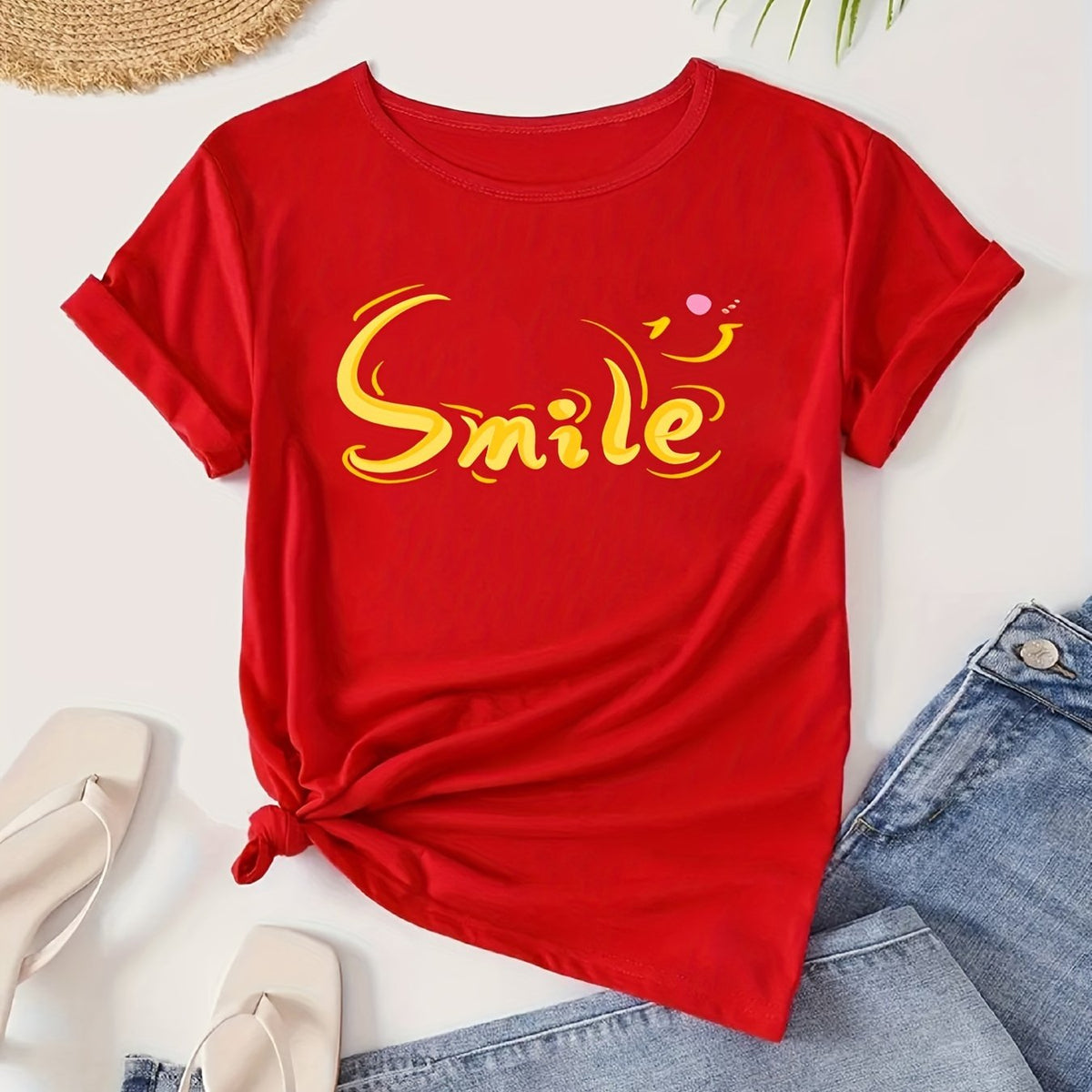 Letter Graphic Loose Casual T Shirt Short Sleeve Soft Tee Women's Clothing