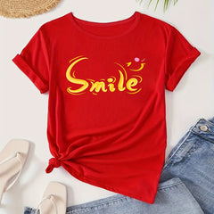 Letter Graphic Loose Casual T Shirt Short Sleeve Soft Tee Women's Clothing
