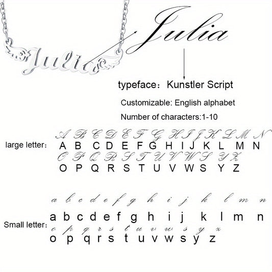 Personalized Angel Wings Pendant Name Necklace Custom Engraved Letter Hollow Cut