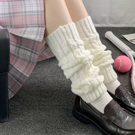 2 Pairs Cable Knit Leg Warmers Knee High Socks Women's Stockings
