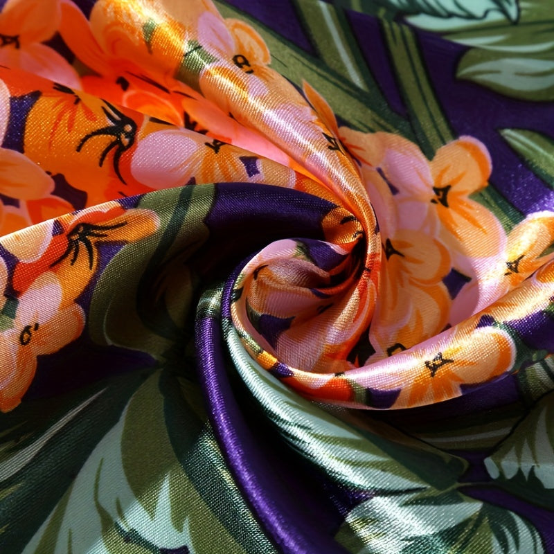 Flower Print Square Scarf Vintage Bandana Shawl Silk