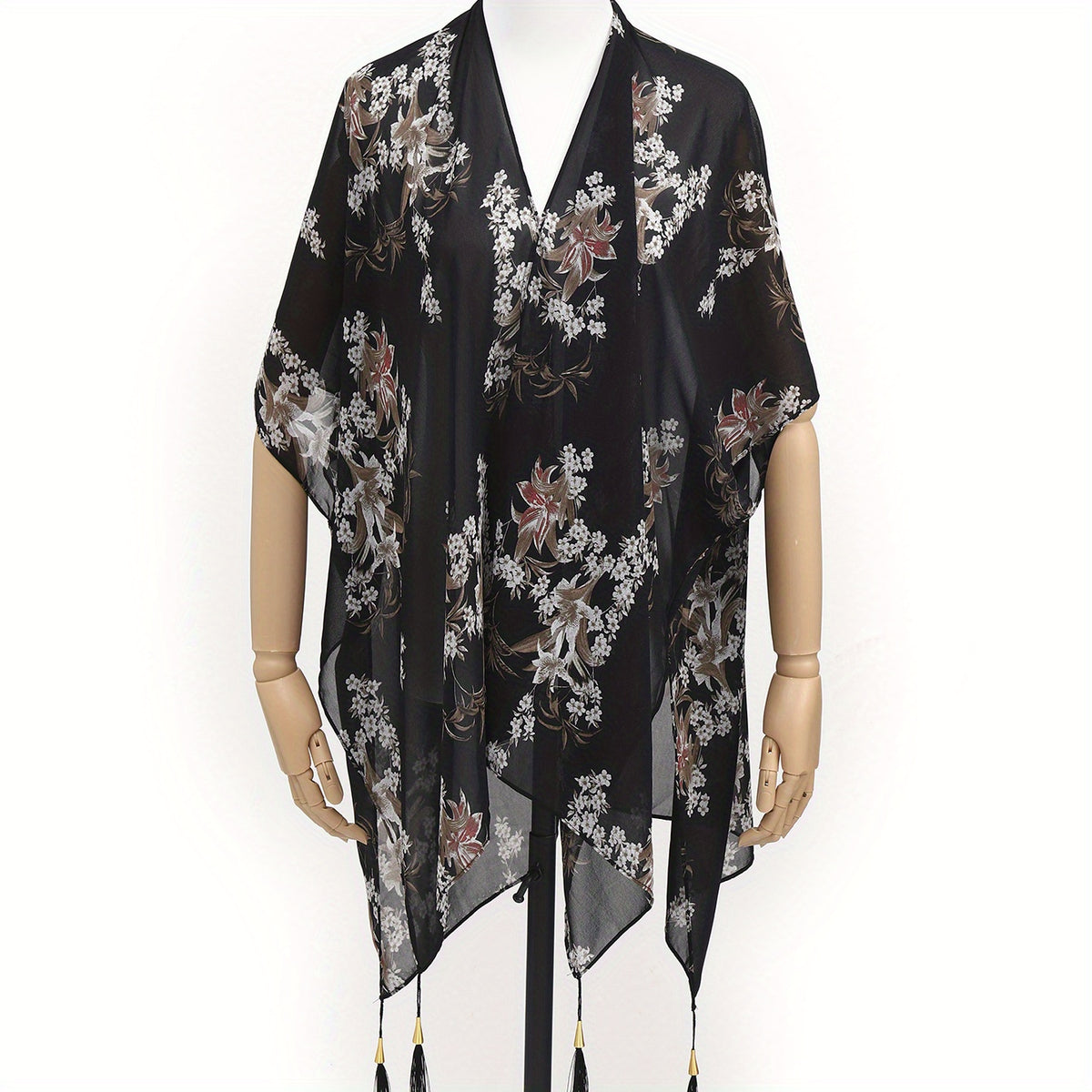 Flower Print Tassel Shawl Thin Gauze Scarf Outdoor Beach Towel Cover