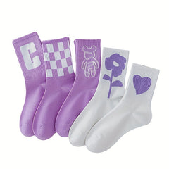 8 Pairs Heart Print Socks Comfy & Breathable All match Socks