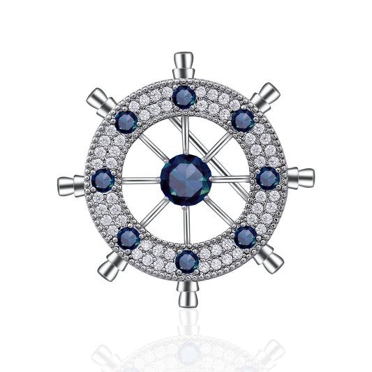 Atmospheric Men's Rudder Brooch with Zircon Inlay