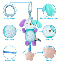 Purple Animal Plush Toy with Crinkle, Squeaker & Teether