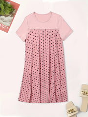  Colorblock Polka Dot Print Short Sleeve Dress