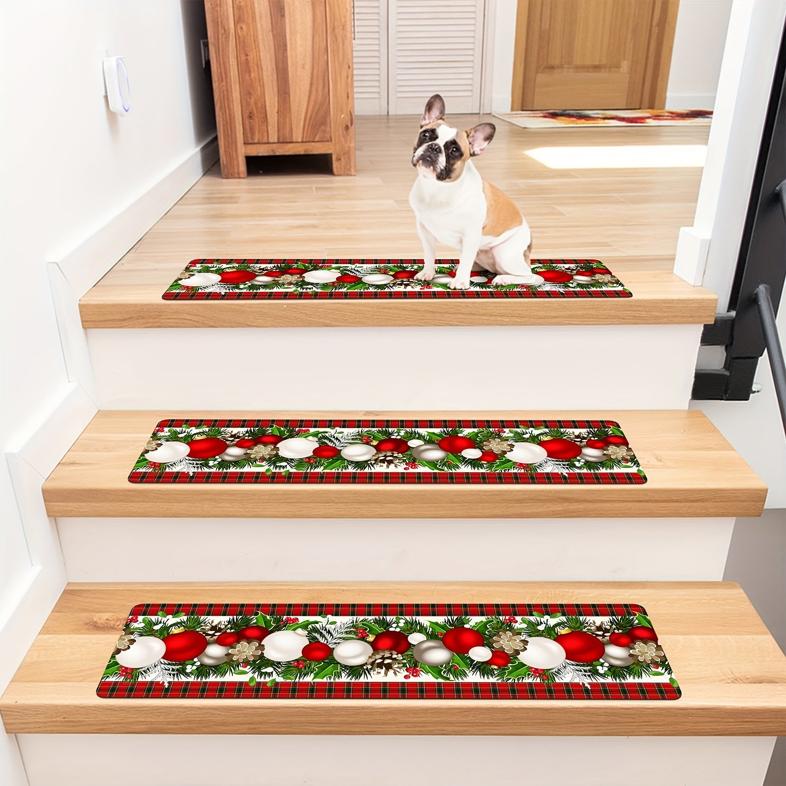 1pc Christmas Printed Stair Mats Non Slip Stair Tread Rugs Soft Machine Washable