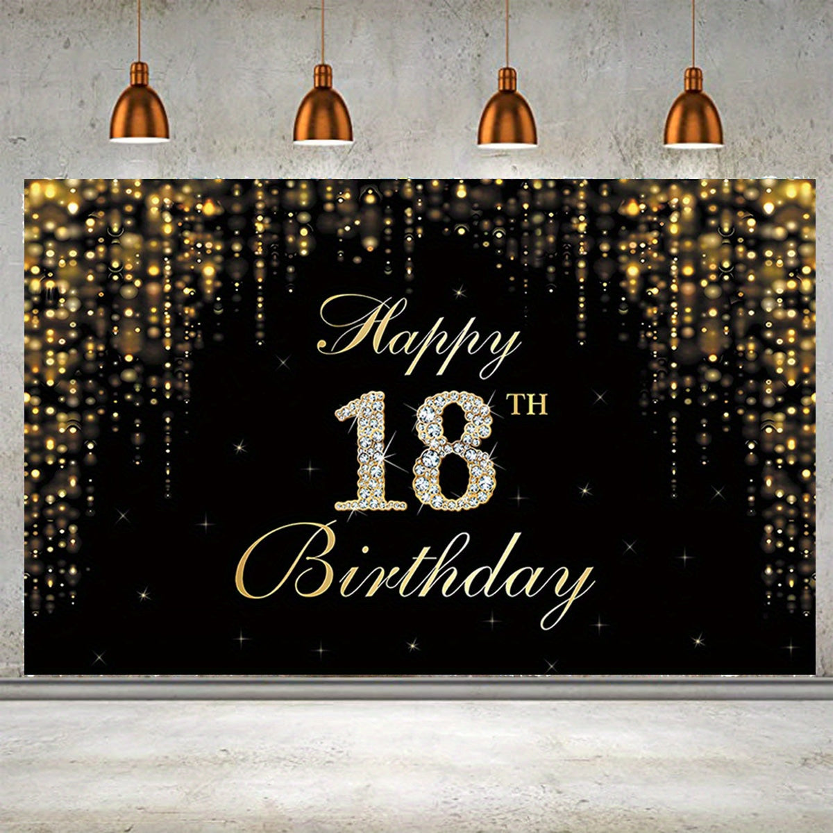18th Birthday Decorations Backdrop Banner Golden Happy 18th Birthday Decoration